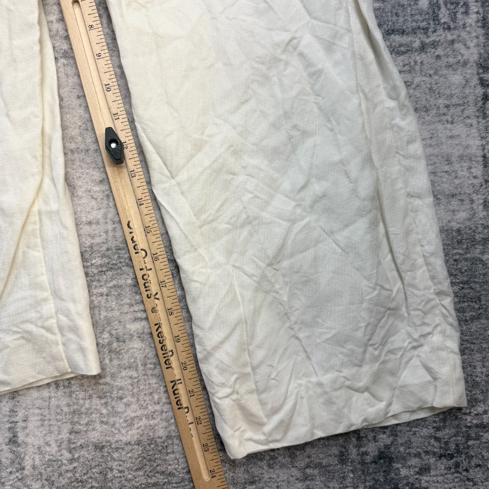 J Crew Pants Women 4 White High Rise Pleated Linen Wide Leg Crop Trouser Minimal - Picture 10 of 12